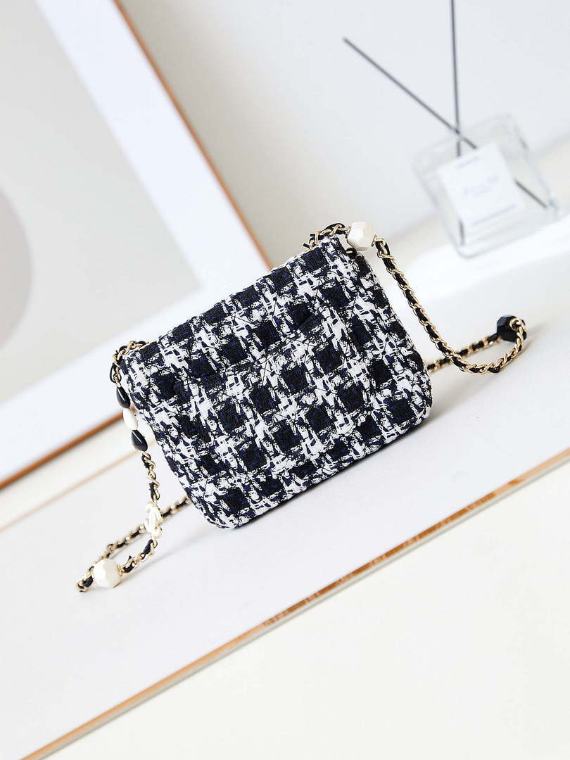 Chanel AS3782 MINI Flap Bag 23P Tweed Gold-Tone Metal 16cm Black & White - Default Title - View 6