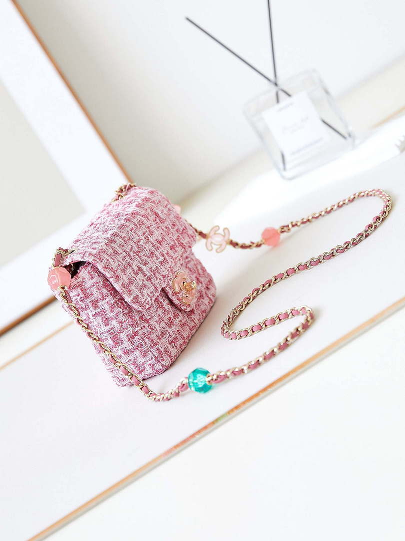 Chanel AS3782 MINI Flap Bag 23P Tweed Gold-Tone Metal 16cm Pink - Default Title - View 3