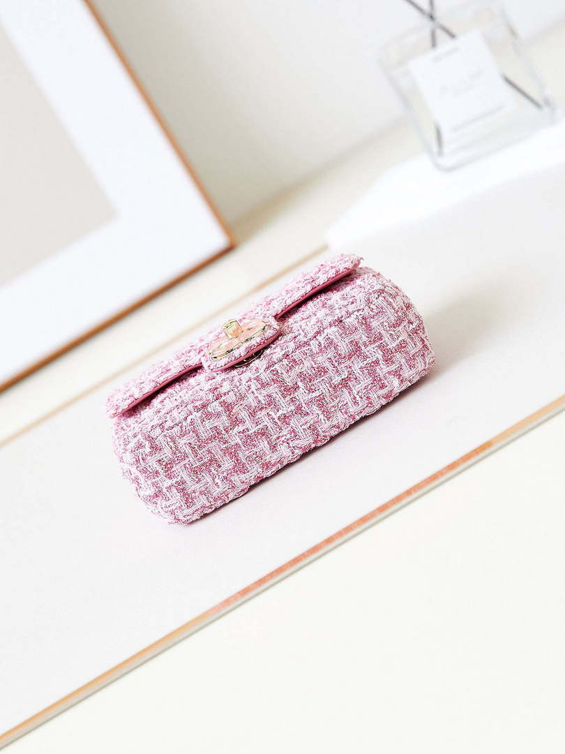 Chanel AS3782 MINI Flap Bag 23P Tweed Gold-Tone Metal 16cm Pink - Default Title - View 6