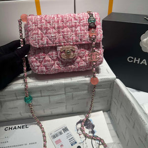 Chanel AS3782 MINI Flap Bag 23P Woolen Enamel Gold-Tone Metal Pink 16cm - Default Title - View 2