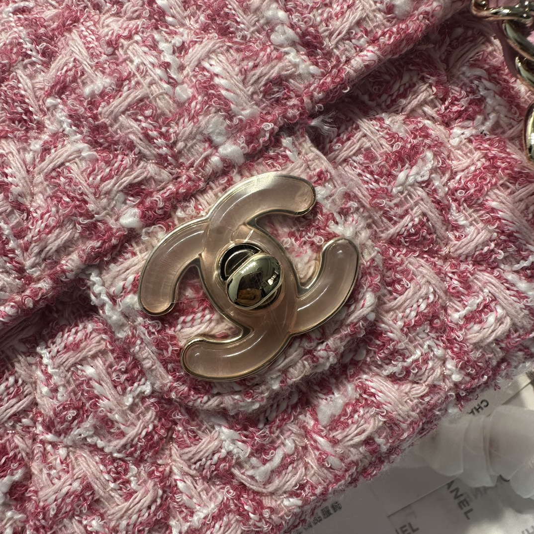Chanel AS3782 MINI Flap Bag 23P Woolen Enamel Gold-Tone Metal Pink 16cm - Default Title - View 3
