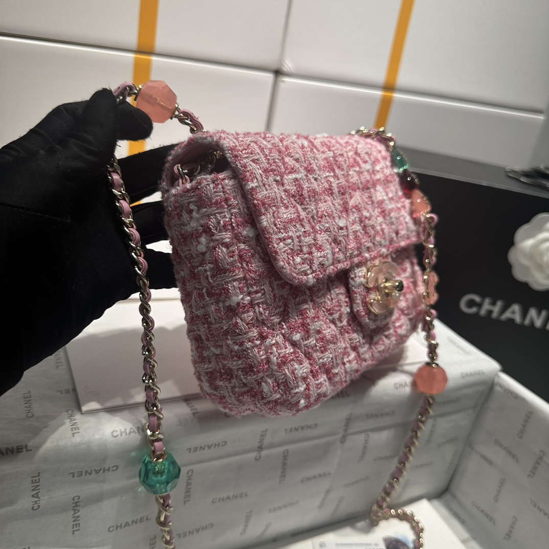 Chanel AS3782 MINI Flap Bag 23P Woolen Enamel Gold-Tone Metal Pink 16cm