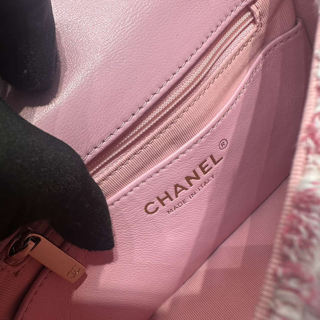 Chanel AS3782 MINI Flap Bag 23P Woolen Enamel Gold-Tone Metal Pink 16cm - Default Title - View 9