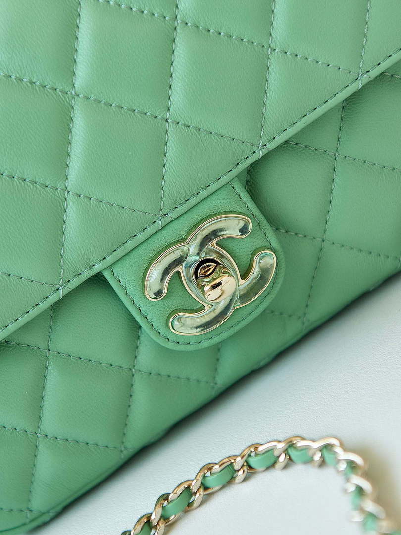 Chanel AS3783 Small Flap Bag 23P Lambskin Gold-Tone Metal 18.5 cm Green