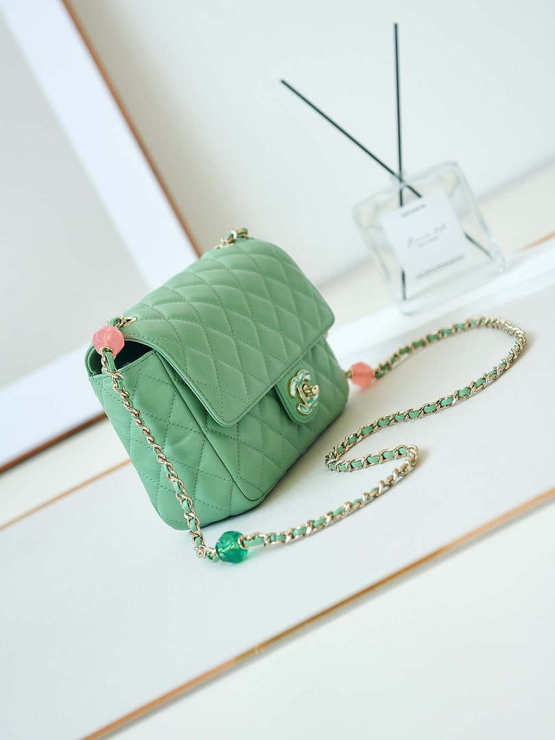 Chanel AS3783 Small Flap Bag 23P Lambskin Gold-Tone Metal 18.5 cm Green
