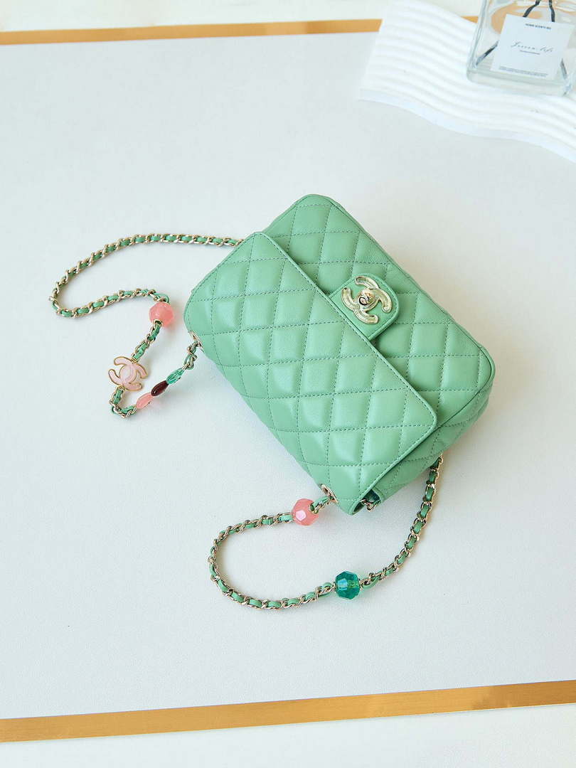 Chanel AS3783 Small Flap Bag 23P Lambskin Gold-Tone Metal 18.5 cm Green