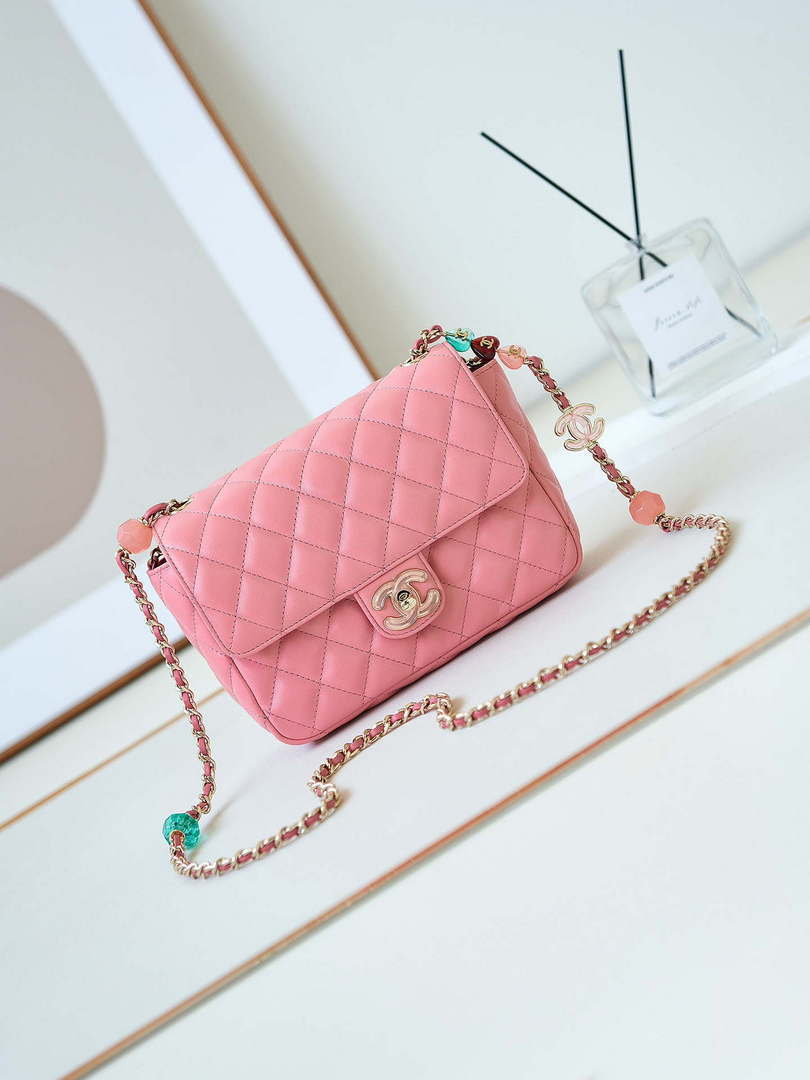 Chanel AS3783 Small Flap Bag 23P Lambskin Gold-Tone Metal 18.5 cm Pink - Default Title - View 1