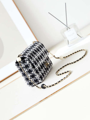 Chanel AS3783 Small Flap Bag 23P Tweed Gold-Tone Metal 18.5 cm White and Black - Default Title - View 3