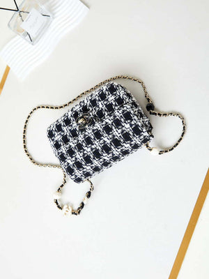 Chanel AS3783 Small Flap Bag 23P Tweed Gold-Tone Metal 18.5 cm White and Black - Default Title - View 7