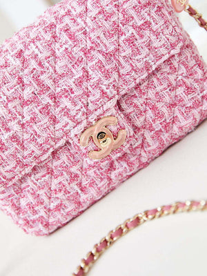 Chanel AS3783 Small Flap Bag 23P Tweed Gold-Tone Metal 18.5 cm Pink - Default Title - View 2