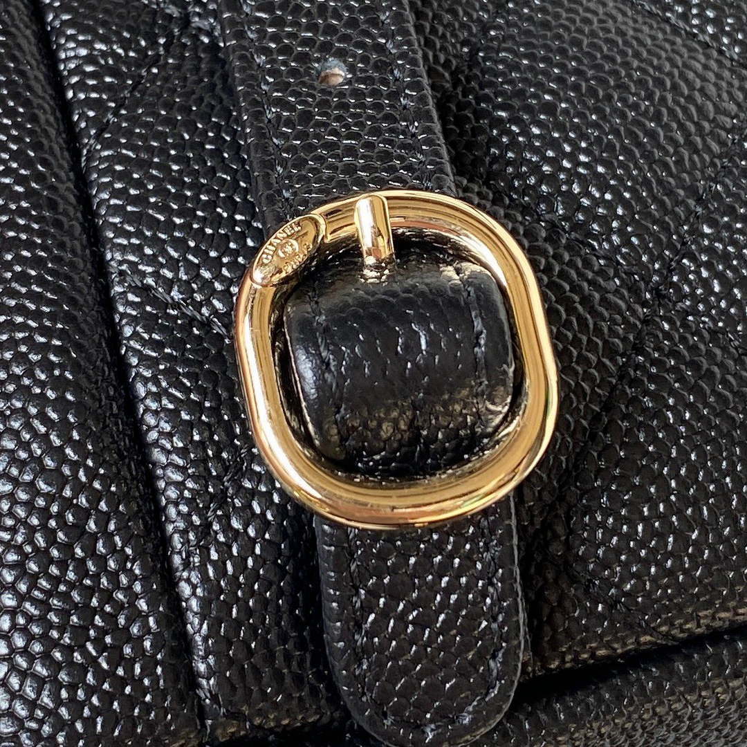 Chanel AS3787 Small Backpack Grained Shiny Calfskin & Gold-Tone Metal Black
