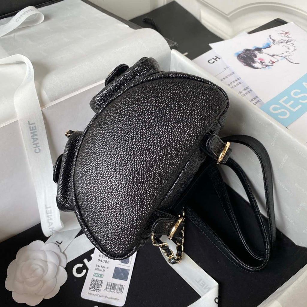 Chanel AS3787 Small Backpack Grained Shiny Calfskin & Gold-Tone Metal Black