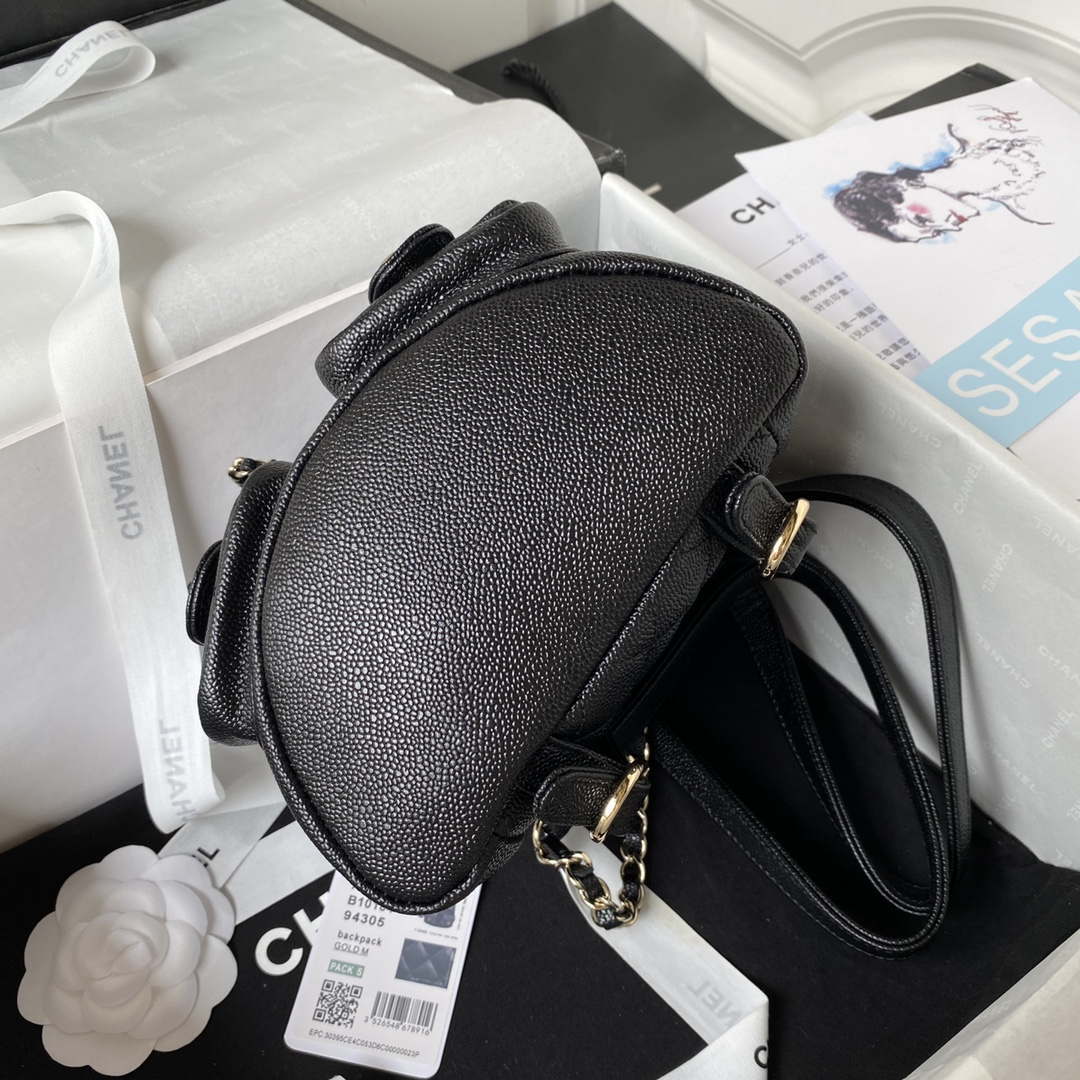 Chanel AS3787 Small Backpack Grained Shiny Calfskin & Gold-Tone Metal Black - Default Title - View 6