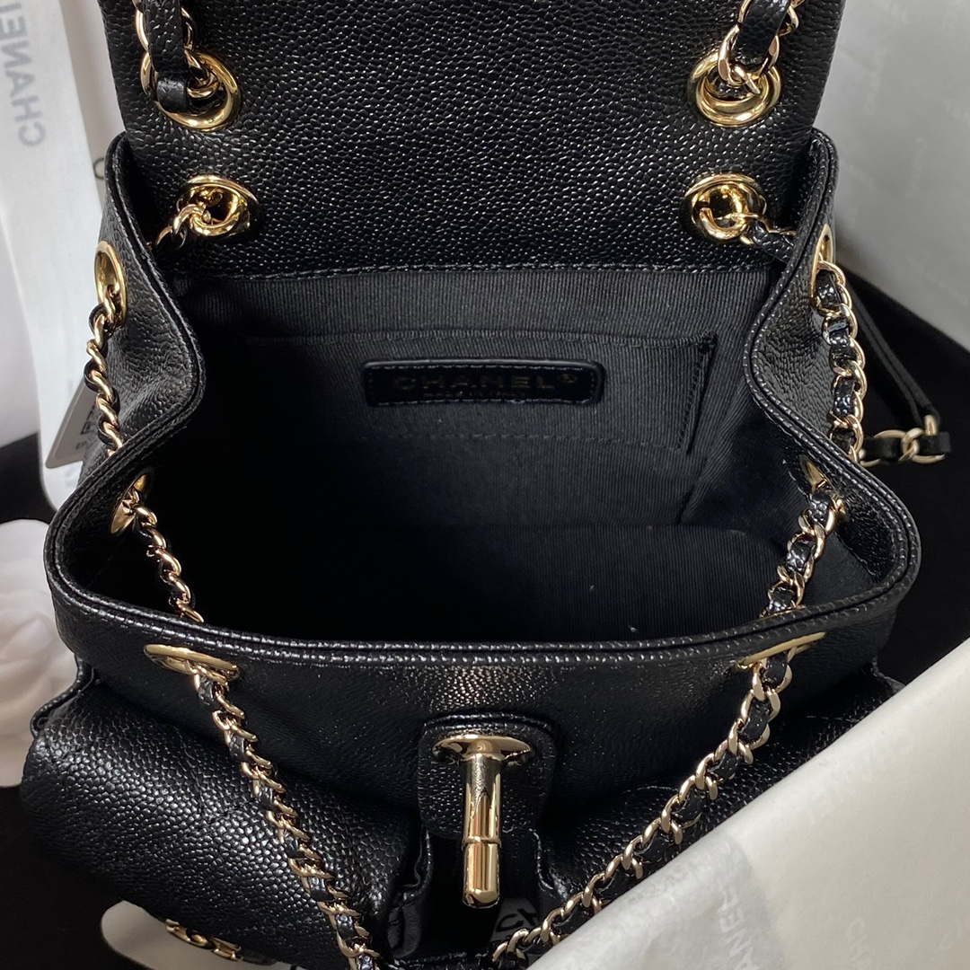 Chanel AS3787 Small Backpack Grained Shiny Calfskin & Gold-Tone Metal Black