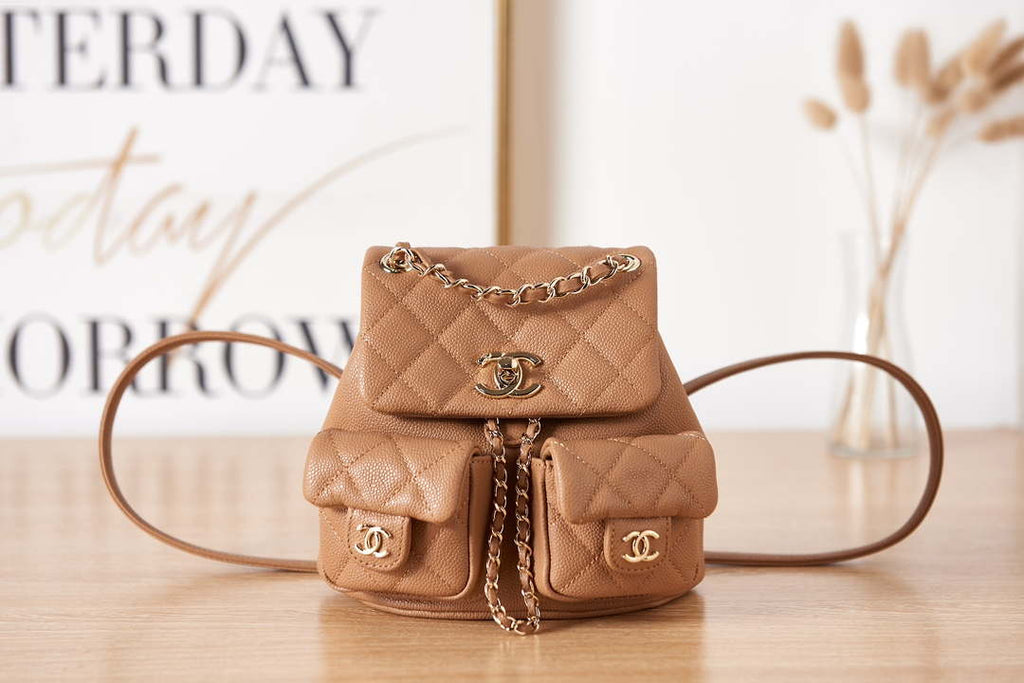 Chanel AS3787 Small Backpack Grained Shiny Calfskin & Gold-Tone Metal Brown