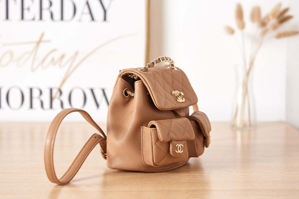 Chanel AS3787 Small Backpack Grained Shiny Calfskin & Gold-Tone Metal Brown