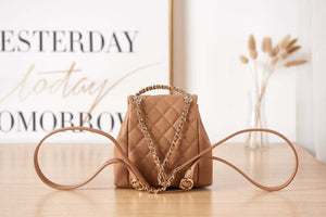 Chanel AS3787 Small Backpack Grained Shiny Calfskin & Gold-Tone Metal Brown - Default Title - View 4