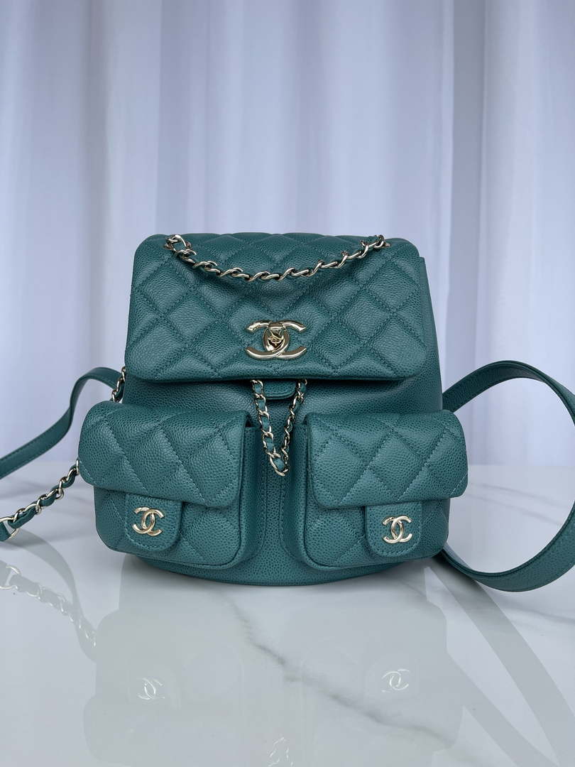 Chanel AS3787 Small Backpack Grained Shiny Calfskin & Gold-Tone Metal Green - Default Title - View 1