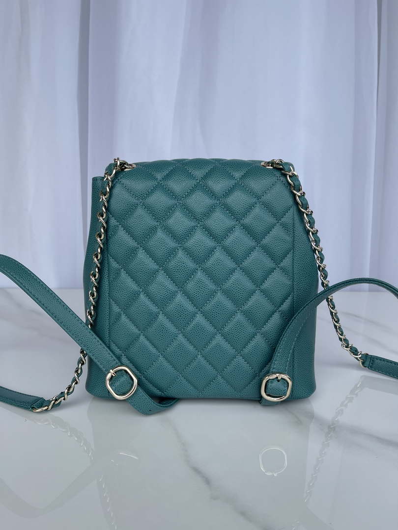 Chanel AS3787 Small Backpack Grained Shiny Calfskin & Gold-Tone Metal Green