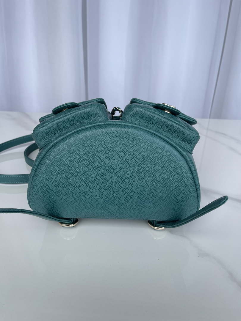 Chanel AS3787 Small Backpack Grained Shiny Calfskin & Gold-Tone Metal Green - Default Title - View 4