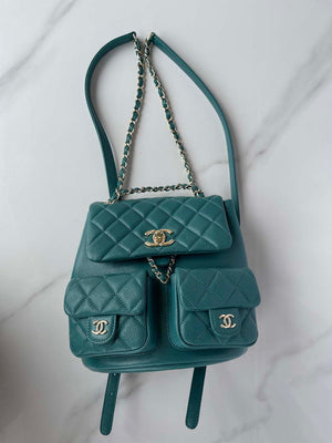 Chanel AS3787 Small Backpack Grained Shiny Calfskin & Gold-Tone Metal Green - Default Title - View 5