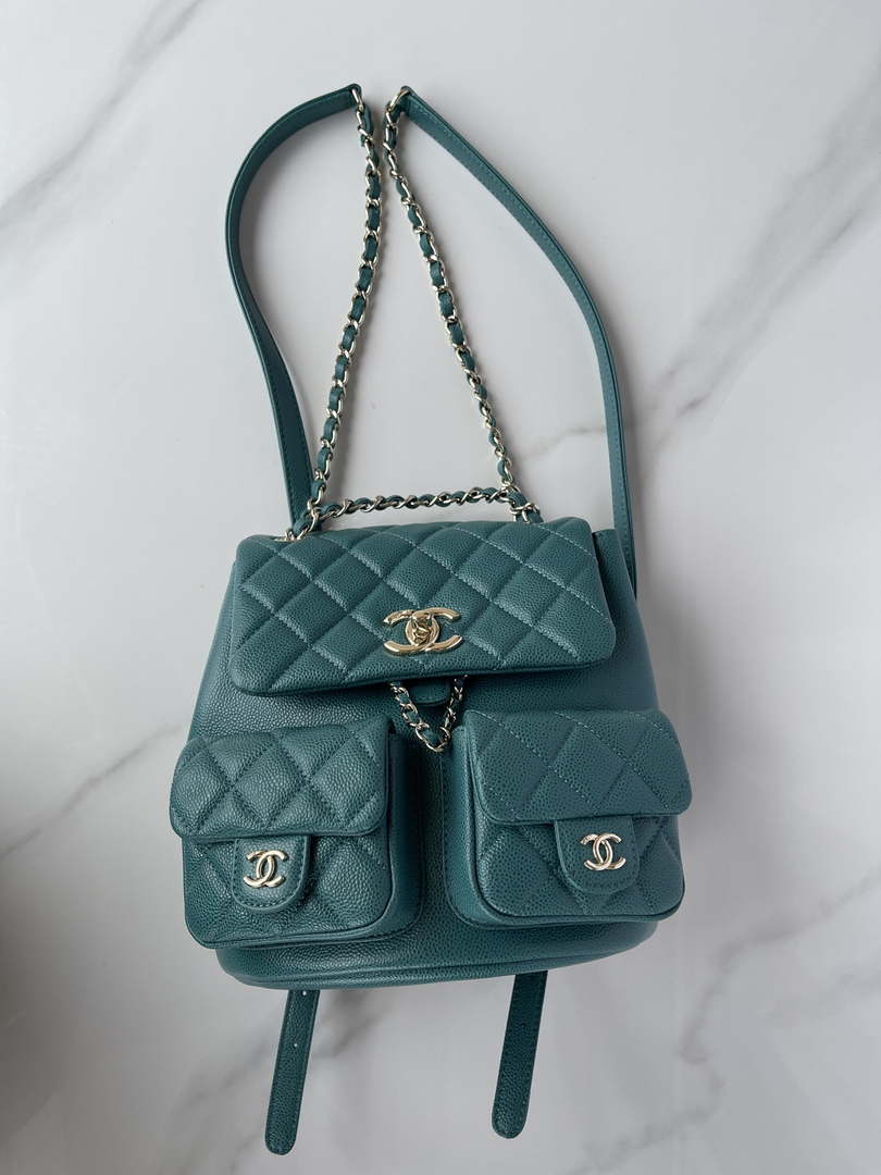 Chanel AS3787 Small Backpack Grained Shiny Calfskin & Gold-Tone Metal Green - Default Title - View 5