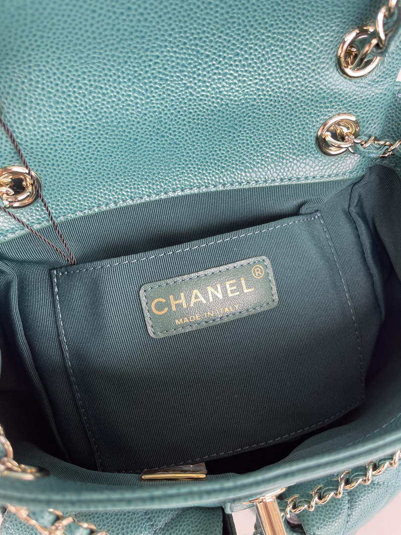 Chanel AS3787 Small Backpack Grained Shiny Calfskin & Gold-Tone Metal Green - Default Title - View 8