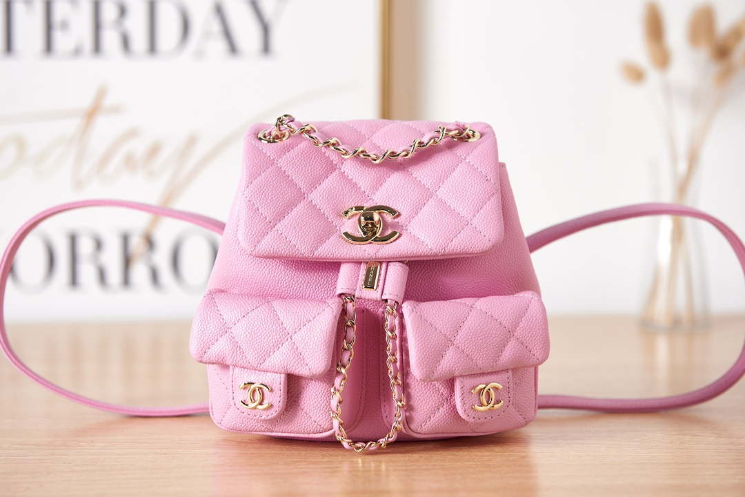 Chanel AS3787 Small Backpack Grained Shiny Calfskin & Gold-Tone Metal Pink - Default Title - View 2