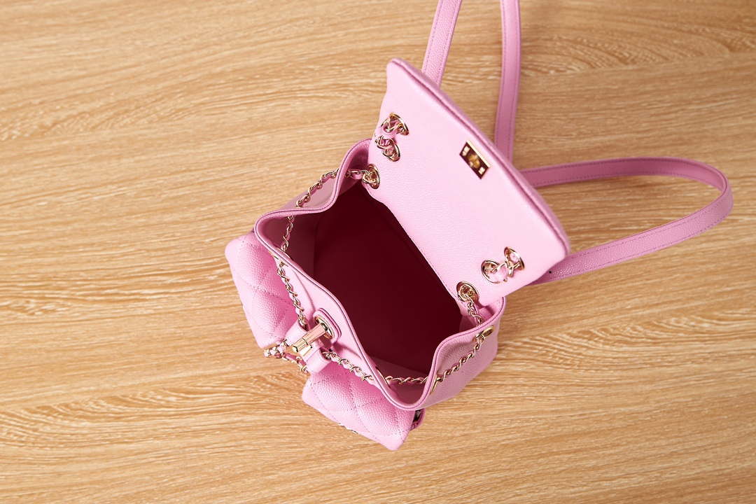 Chanel AS3787 Small Backpack Grained Shiny Calfskin & Gold-Tone Metal Pink