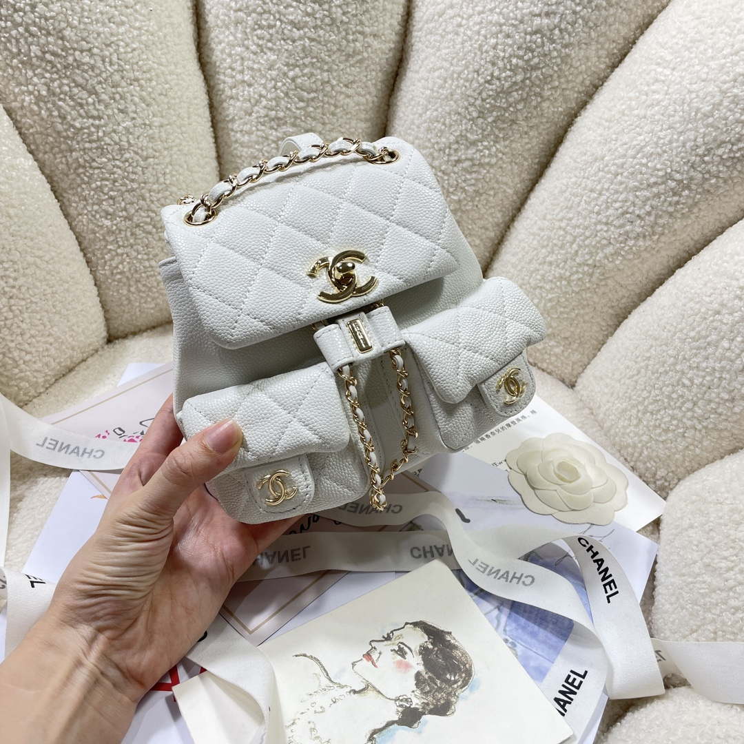Chanel AS3787 Small Backpack Grained Shiny Calfskin & Gold-Tone Metal White - Default Title - View 2