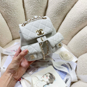 Chanel AS3787 Small Backpack Grained Shiny Calfskin & Gold-Tone Metal White - Default Title - View 2