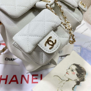 Chanel AS3787 Small Backpack Grained Shiny Calfskin & Gold-Tone Metal White - Default Title - View 6