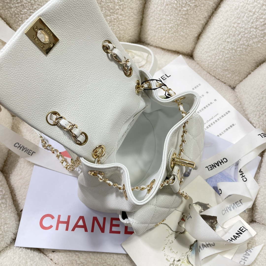 Chanel AS3787 Small Backpack Grained Shiny Calfskin & Gold-Tone Metal White - Default Title - View 7