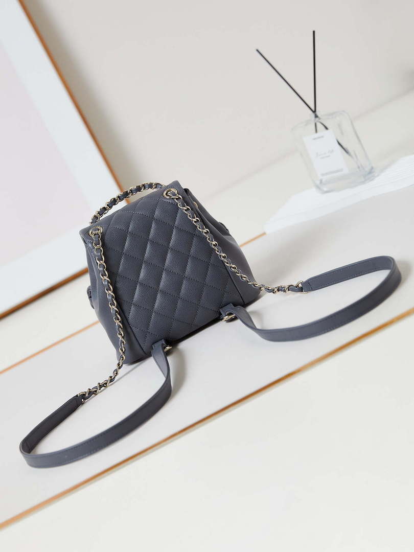 Chanel Small Backpack Grained Shiny Calfskin & Gold-Tone Metal AS3787 Gray - Default Title - View 5