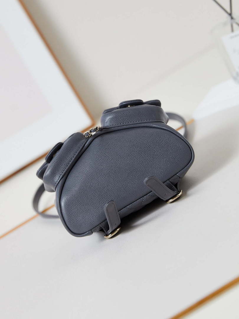 Chanel Small Backpack Grained Shiny Calfskin & Gold-Tone Metal AS3787 Gray