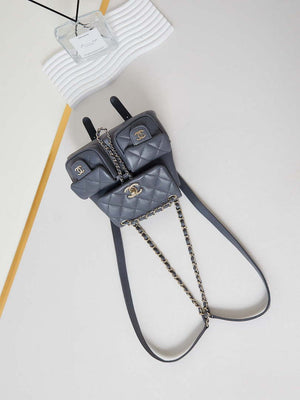 Chanel Small Backpack Grained Shiny Calfskin & Gold-Tone Metal AS3787 Gray - Default Title - View 7