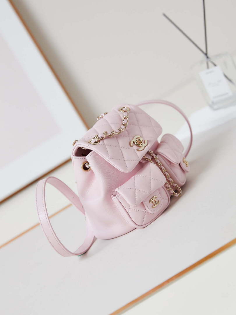 Chanel AS3787 Small Backpack Grained Shiny Calfskin & Gold-Tone Metal Light Pink