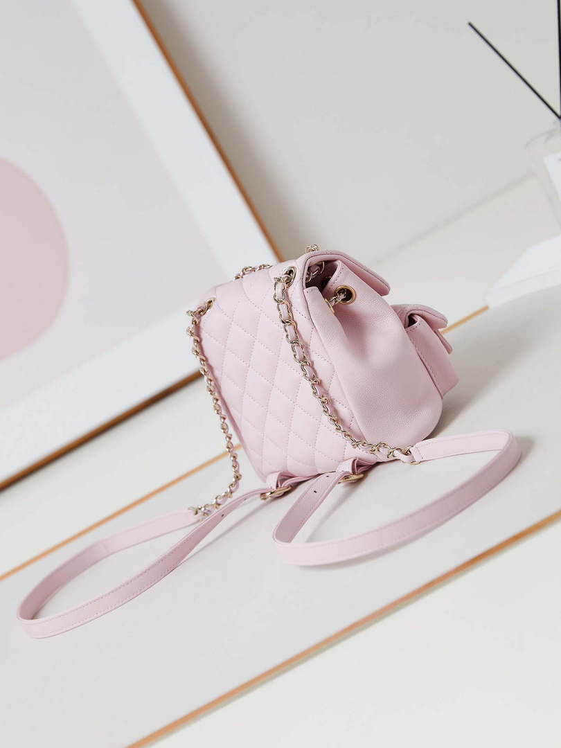 Chanel AS3787 Small Backpack Grained Shiny Calfskin & Gold-Tone Metal Light Pink