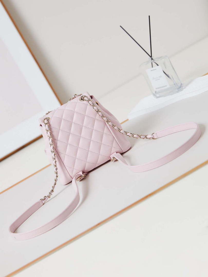 Chanel AS3787 Small Backpack Grained Shiny Calfskin & Gold-Tone Metal Light Pink