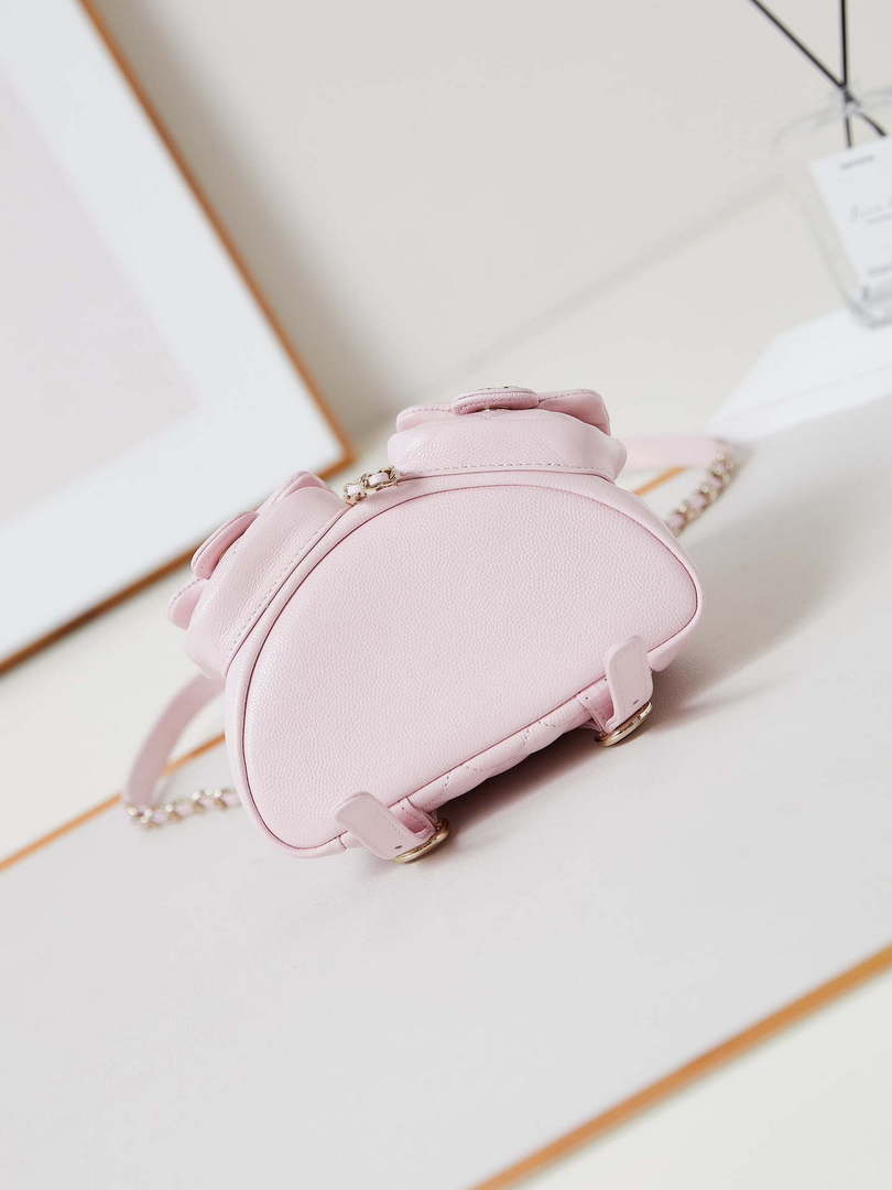 Chanel AS3787 Small Backpack Grained Shiny Calfskin & Gold-Tone Metal Light Pink - Default Title - View 6