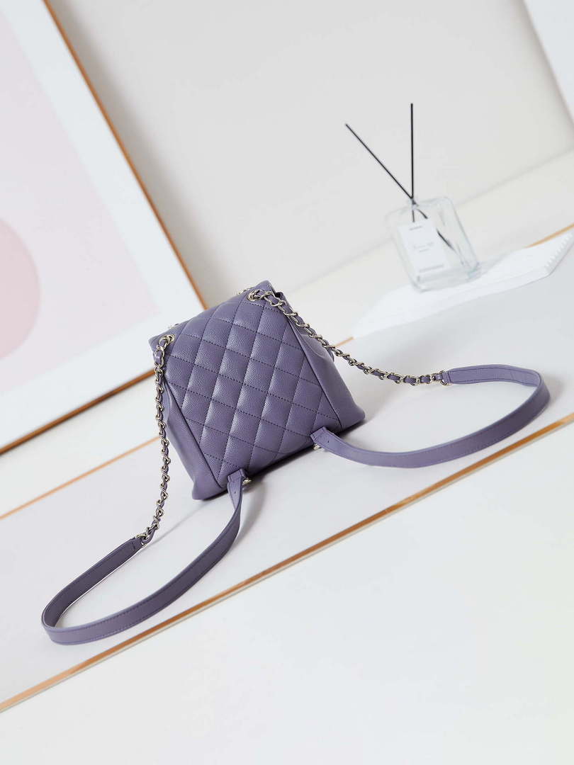 Chanel AS3787 Small Backpack Grained Shiny Calfskin & Gold-Tone Metal Light Purple - Default Title - View 5