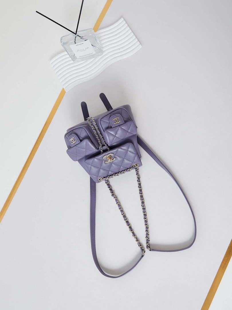 Chanel AS3787 Small Backpack Grained Shiny Calfskin & Gold-Tone Metal Light Purple - Default Title - View 6