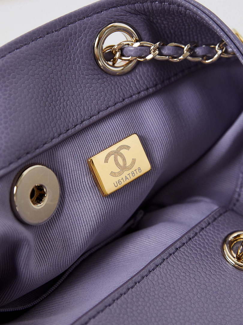 Chanel AS3787 Small Backpack Grained Shiny Calfskin & Gold-Tone Metal Light Purple - Default Title - View 9
