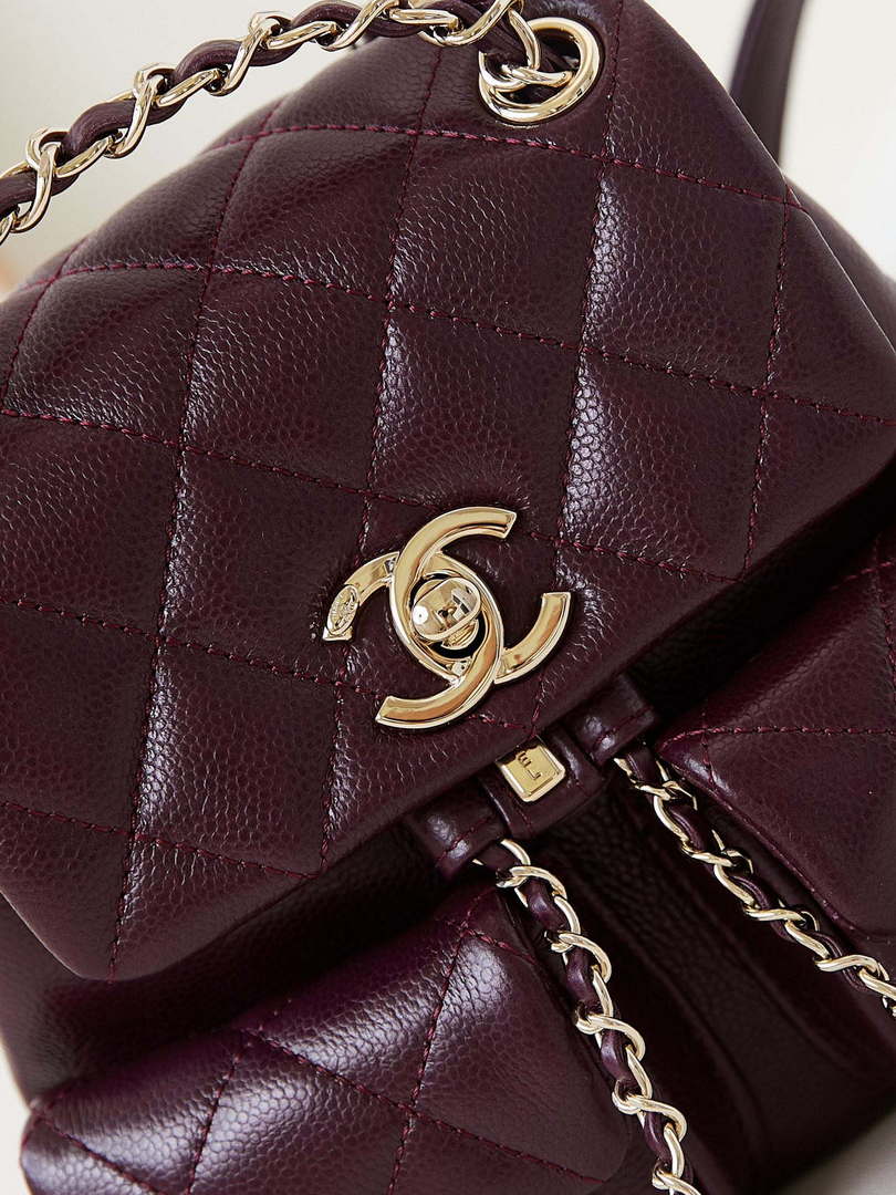 Chanel AS3787 Small Backpack Grained Shiny Calfskin & Gold-Tone Metal Wine Red