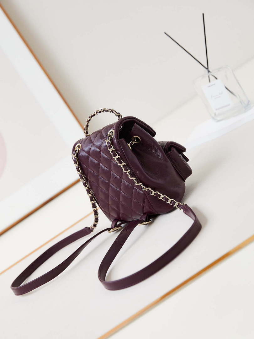 Chanel AS3787 Small Backpack Grained Shiny Calfskin & Gold-Tone Metal Wine Red - Default Title - View 4