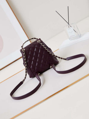 Chanel AS3787 Small Backpack Grained Shiny Calfskin & Gold-Tone Metal Wine Red - Default Title - View 5