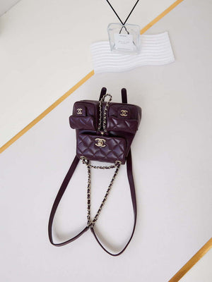 Chanel AS3787 Small Backpack Grained Shiny Calfskin & Gold-Tone Metal Wine Red - Default Title - View 6
