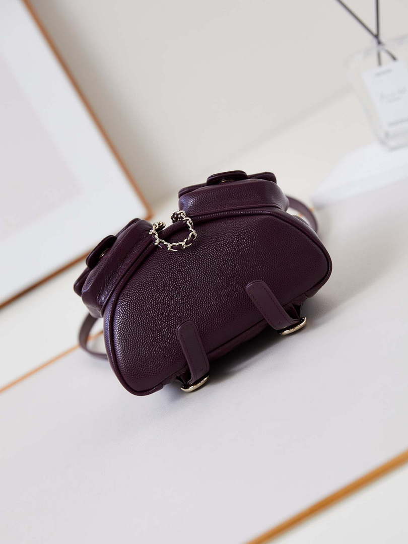 Chanel AS3787 Small Backpack Grained Shiny Calfskin & Gold-Tone Metal Wine Red