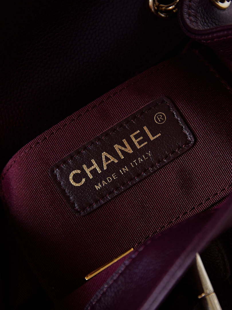 Chanel AS3787 Small Backpack Grained Shiny Calfskin & Gold-Tone Metal Wine Red