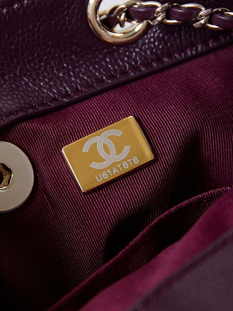 Chanel AS3787 Small Backpack Grained Shiny Calfskin & Gold-Tone Metal Wine Red - Default Title - View 9